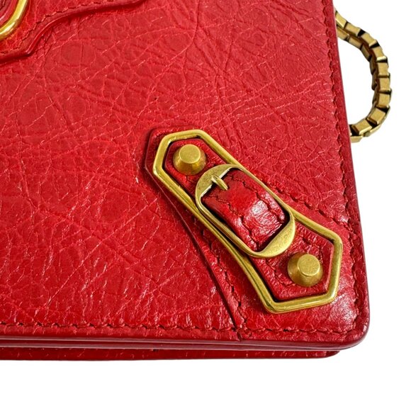 BALENCIAGA Red Leather Agneau Metallic Edge Clutch Crossbody Wallet on Chain - Picture 8 of 15
